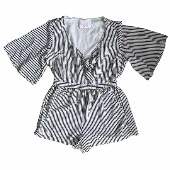 Selkie Pants - Selkie Black/White Stripe Short Romper With Front Tie XS